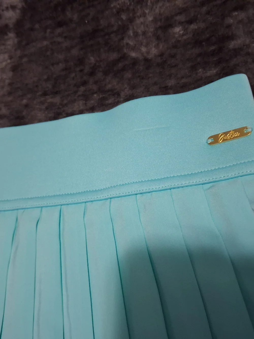 Justice Girls Pleated Skort Turquoise/White Logo Stretch Knit Pull-On Size 12